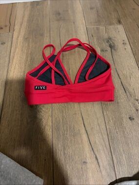 FIVE Red Strappy Sports Bra with Cross-Back